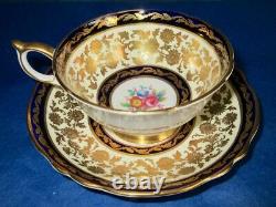 Paragon Fancy Cobalt Blue Gold Summer Flowers Fine Bone China Cup & Saucer 1950s