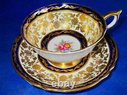 Paragon Fancy Cream Cobalt Blue Gold Summer Flowers Fine Bone China Cup & Saucer