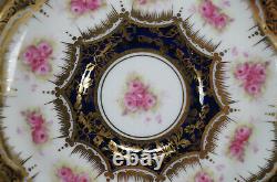 Paragon Pink Roses Cobalt & Gold Empire Form Chocolate Cup & Saucer Circa 1907