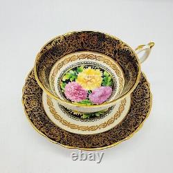 Paragon Tea Cup And Saucer Chrysanthemum Floral Cobalt Blue Gold Exc Cond