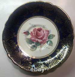 Paragon Tea Cup and Saucer Cobalt Blue with Gold Gilt & Large Pink Rose