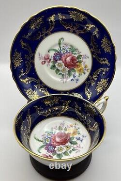 Paragon Teacup & Saucer, Cobalt Blue & Gold Gilt With Multi Color Flowers (A1742F)