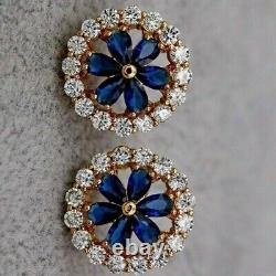 Pear Cut Simulated Sapphire Women's Pretty Stud Earring 14K Yellow Gold Plated