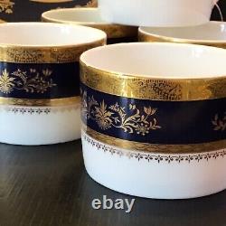 Philippe Deshoulieres Orsay Cups Saucers Limoges (5) Cobalt Blue Embossed Gold