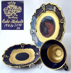 Place Setting Porcelain Cup Saucer Cake Plate Cobalt Blue Gold ILMENAU P371
