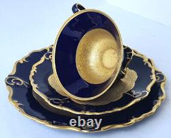 Place Setting Porcelain Cup Saucer Cake Plate Cobalt Blue Gold ILMENAU P371