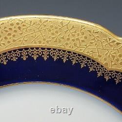 Pouyat Limoges Porcelain For Caldwell 12 Gold Cobalt Blue Dessert Plates