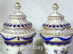 Pr Neoclassical German Porcelain Dresden Cobalt Blue Urns Gold Crescent
