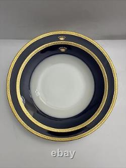 RARE Haviland Limoges Gold, Cobalt Blue Crown French Serving Bowl, 3 Pasta Bowls