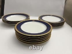 RARE Haviland Limoges Gold, Cobalt Blue Crown French Serving Bowl, 3 Pasta Bowls