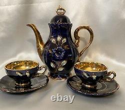 RARE MidCent German Deep Cobalt Blue & 22k Gold Porcelain Tea Set