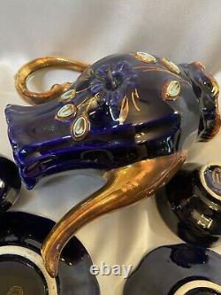 RARE MidCent German Deep Cobalt Blue & 22k Gold Porcelain Tea Set