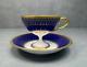 Rare Mikimoto Cobalt Blue And Gold Pedestal Cup And Saucer