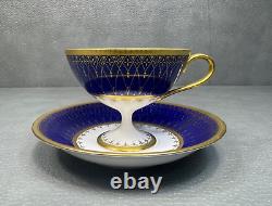 RARE Mikimoto Cobalt Blue and Gold Pedestal Cup and Saucer