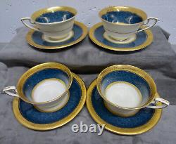 RARE Set/4 1926 Cobalt Blue & Gold ROYAL WORCESTER Tea Cups & Saucers