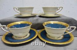 RARE Set/4 1926 Cobalt Blue & Gold ROYAL WORCESTER Tea Cups & Saucers