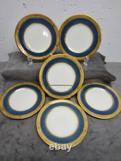 RARE Set/6 1926 Cobalt Blue & Gold ROYAL WORCESTER Bread Dessert Plates