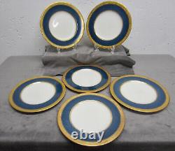 RARE Set/6 1926 Cobalt Blue & Gold ROYAL WORCESTER Salad Dessert Plates 8