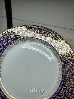 RARE Set of 11 Ahrenfeldt Limoges Iridescent Cobalt Blue & Gold Dessert Plates