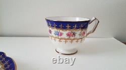 RARE Vintage Aynsley Cup, Saucer and Plate 2466 Cobalt Blue and Gold Filigree