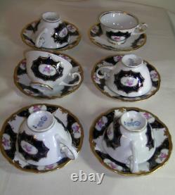 REICHENBACH Echt 12 Pc Cobalt Gold Porcelain 6 Tea Cups & 6 Saucers Set Germany