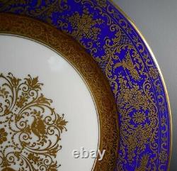 ROSENTHAL china ENCRUSTED GOLD FILIGREE COBALT BLUE Set of 12 Service Plates 11