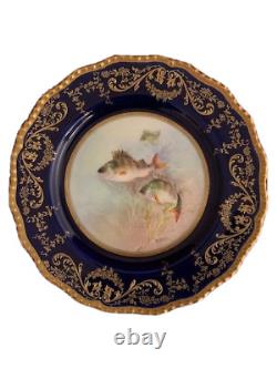 ROYAL DOULTON for TIFFANY & CO Fish Plate Cobalt Blue & Gold 1901-1922 Signed