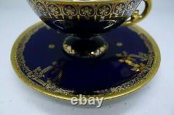 ROYAL VIENNA HAND PAINTED c. 1891 GOLD JEWELED COURTING SCENE CUP & SAUCER