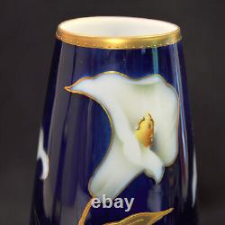 RS Prussia Suhl 7 Vase Calla Lily White Yellow withGold on Cobalt Blue 1910-1917