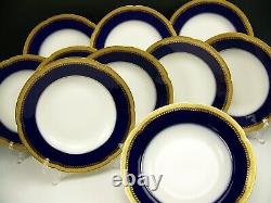Rare 10 Schleiger Haviland H3376 Gold Encrusted Design On Cobalt Blue Soup Bowls