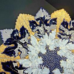 Rare Antique 19th C Meissen Cobalt Blue Gold White Maple Leaf Cabinet Plate