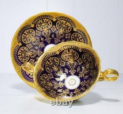 Rare Antique CAULDON Tiffany & Co New York Cobalt Gold Gilt Jeweled Cup & Saucer