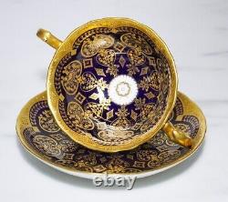 Rare Antique CAULDON Tiffany & Co New York Cobalt Gold Gilt Jeweled Cup & Saucer