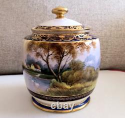 Rare Antique Nippon Cobalt Blue Swan Cracker Jar Gold Trim 7 Signed
