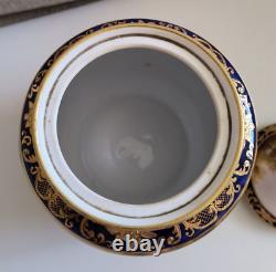 Rare Antique Nippon Cobalt Blue Swan Cracker Jar Gold Trim 7 Signed
