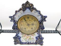 Rare Antique No. 96 Waterbury Porcelain Cobalt Blue & Gold Mantel Clock Repair