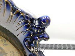 Rare Antique No. 96 Waterbury Porcelain Cobalt Blue & Gold Mantel Clock Repair