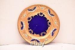 Rare Egermann Bohemian Crystal Cobalt Blue W Gold Glass Tray Platter Plate 11