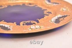 Rare Egermann Bohemian Crystal Cobalt Blue W Gold Glass Tray Platter Plate 11