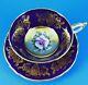 Rare Hand Painted Pansy On Gold With Cobalt Border Paragon Tea Cup And Saucer