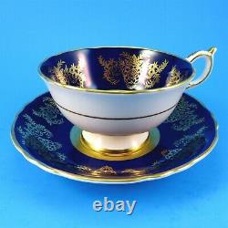 Rare Hand Painted Pansy on Gold with Cobalt Border Paragon Tea Cup and Saucer