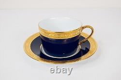 Raynaud Limoges Conde Flat Cup and Saucer Gold Encrusted Cobalt Blue
