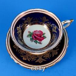 Red Rose Center with Cobalt and Gold Design Border Paragon Tea Cup and Saucer