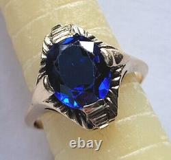 Regal Art Deco 5ct VIVID Royal Blue Cobalt Spinel Solid 10k Gold Ring Not Scrap