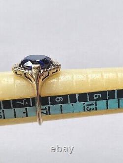 Regal Art Deco 5ct VIVID Royal Blue Cobalt Spinel Solid 10k Gold Ring Not Scrap