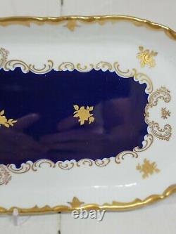 Reichenbach China Echt Kobalt Cobalt Blue Gold Gilt Porcelain Oval Tray/plate