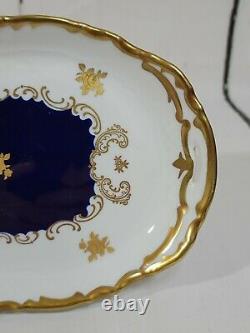 Reichenbach China Echt Kobalt Cobalt Blue Gold Gilt Porcelain Oval Tray/plate