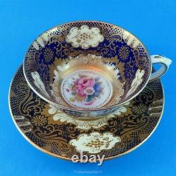 Rich Gold & Cobalt Crown Staffordshire Teacup and Saucer Set