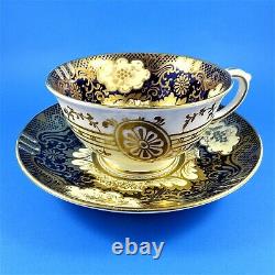 Rich Gold & Cobalt with Floral Center Crown Staffordshire Teacup and Saucer Set