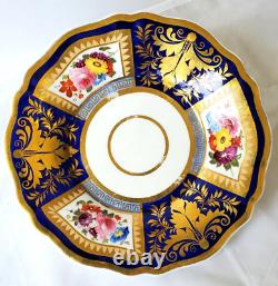 Ridgway Porcelain Plate 8 Cobalt Blue & Gold Gilt and Flowers ca 1825